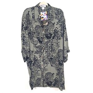 *NWT* We Be Bop Green-Gray/Black Tunic Top/Dress Floral Artsy Lagenlook, size 0X